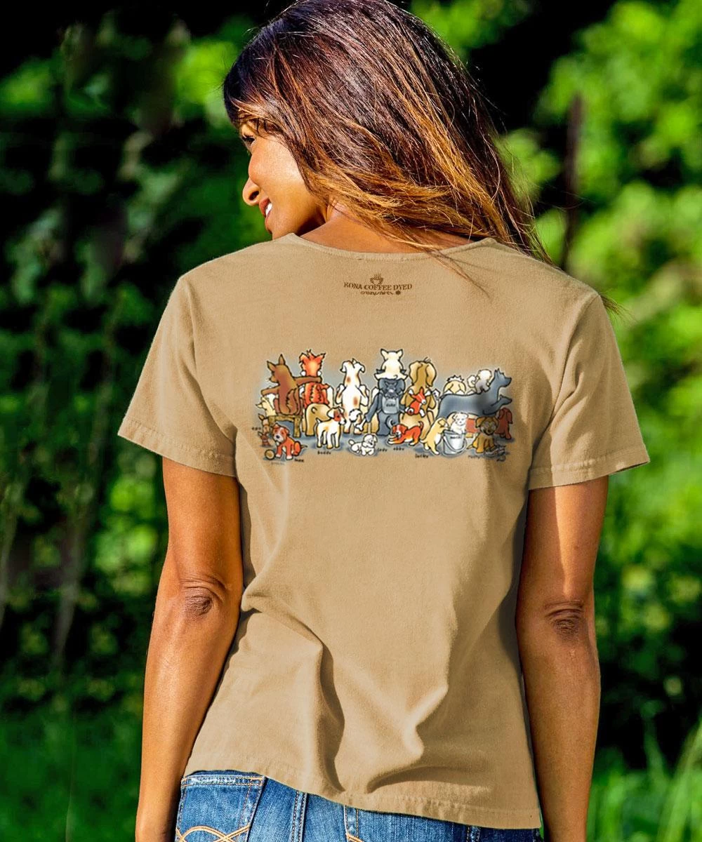 Hawaiian Humane Society Picket Fence Pooches - Kona Coffee Dyed Short Sleeve Scoop Neck T-Shirt 4 Hawaiian Humane Society Picket Fence Pooches - Kona Coffee Dyed Short Sleeve Scoop Neck T-Shirt - Image 2