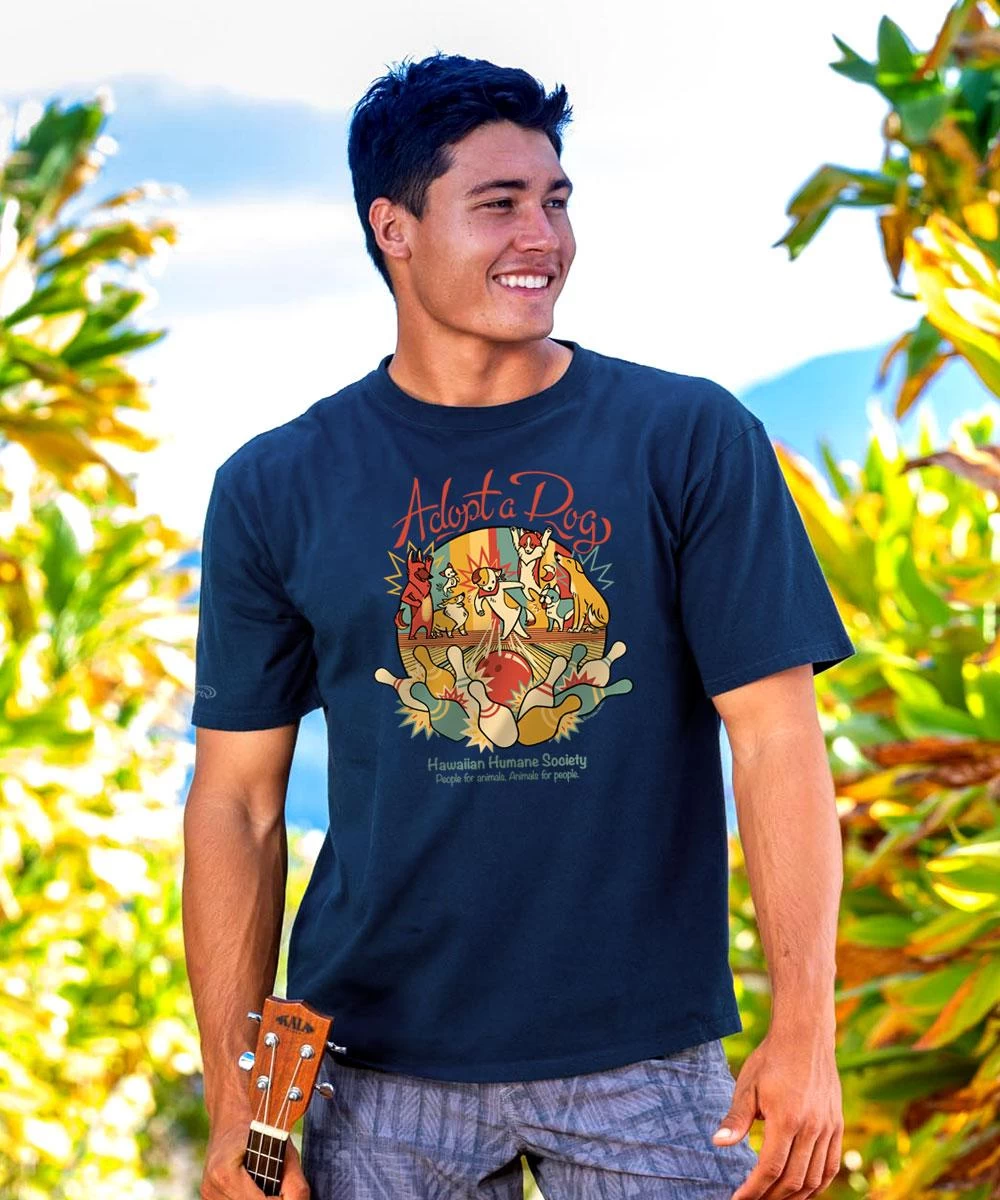 Hawaiian Humane Society Bowling Paws - Navy Short Sleeve Crewneck T-Shirt 3 Hawaiian Humane Society Bowling Paws - Navy Short Sleeve Crewneck T-Shirt