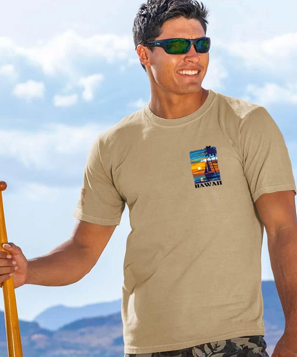 Tropical Sunset Sail - Kona Coffee Dyed Short Sleeve Crewneck T-Shirt 4 Tropical Sunset Sail - Kona Coffee Dyed Short Sleeve Crewneck T-Shirt - Image 2