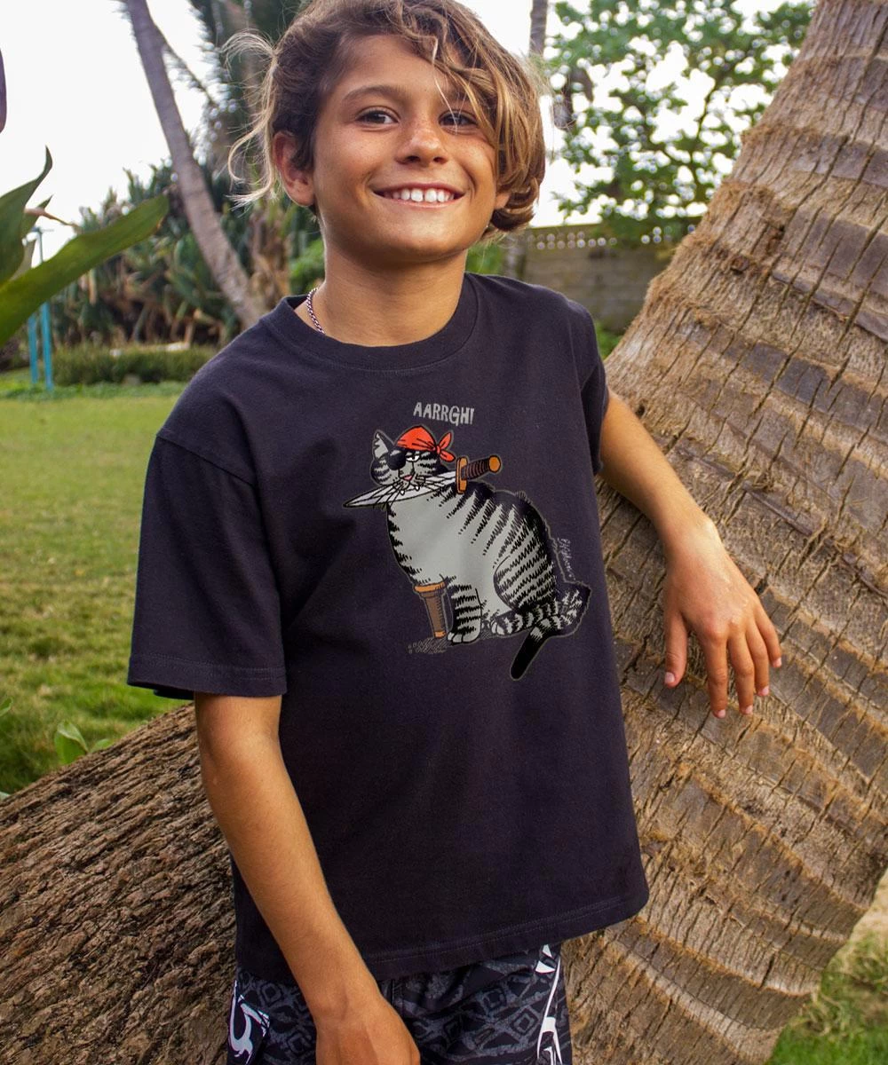 B. Kliban Pirate Cat - Black Short Sleeve Crewneck T-Shirt 3 B. Kliban Pirate Cat - Black Short Sleeve Crewneck T-Shirt