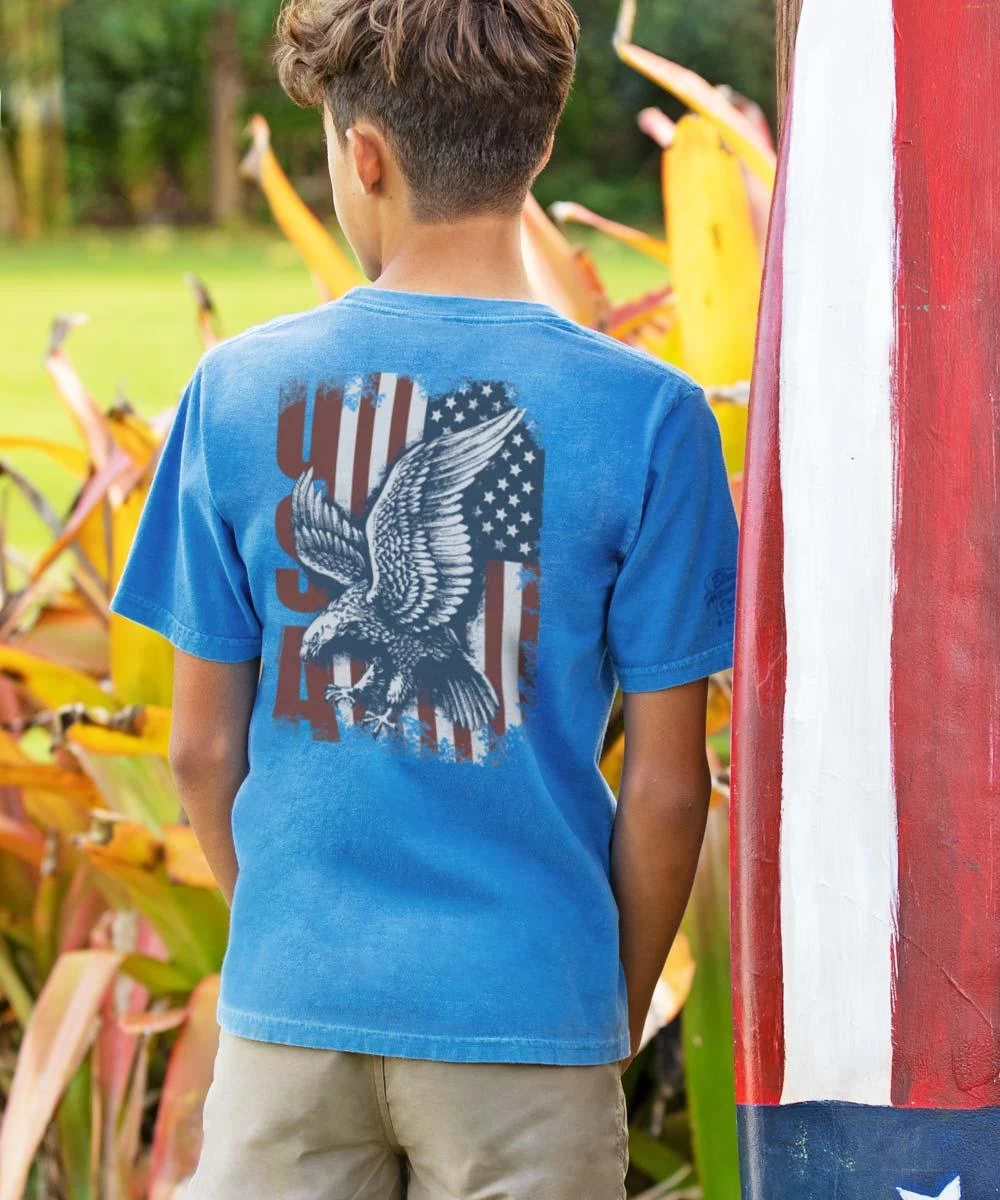 Eagle Flag - Blue Hawaii Dyed Short Sleeve Crewneck T-Shirt 3 Eagle Flag - Blue Hawaii Dyed Short Sleeve Crewneck T-Shirt