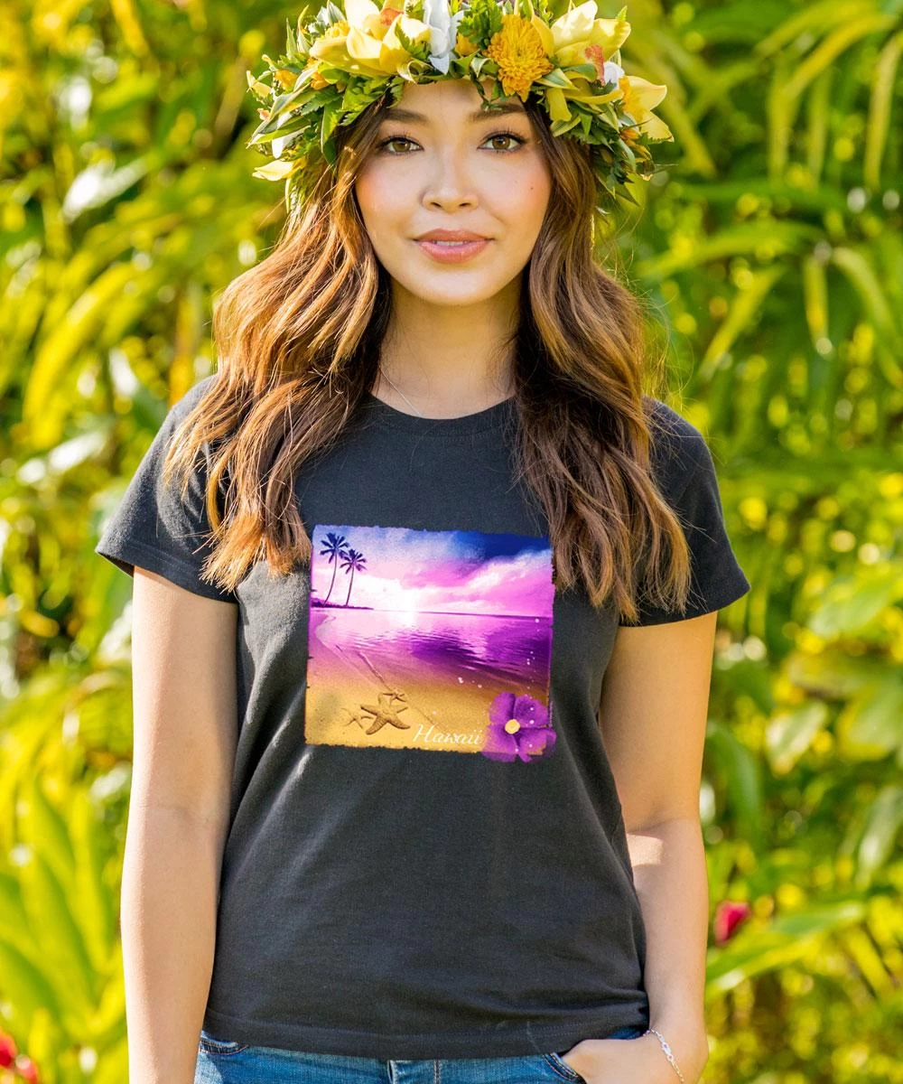 Beach Hawaii - Black Short Sleeve Crewneck T-Shirt 3 Beach Hawaii - Black Short Sleeve Crewneck T-Shirt