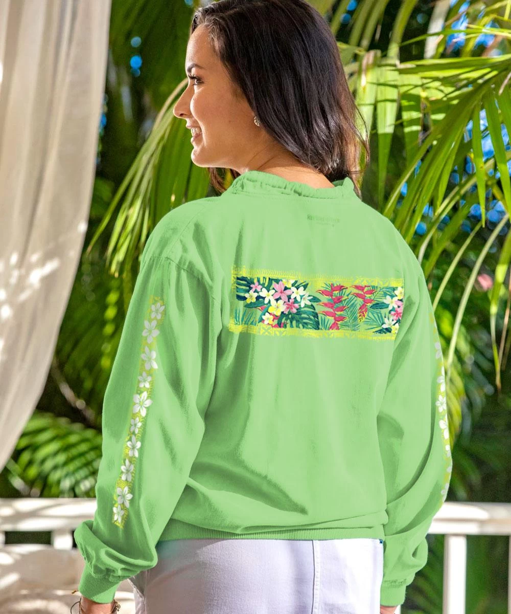 Tranquil Floral - Key Lime Dyed Long Sleeve Lightweight Pullover 4 Tranquil Floral - Key Lime Dyed Long Sleeve Lightweight Pullover - Image 2