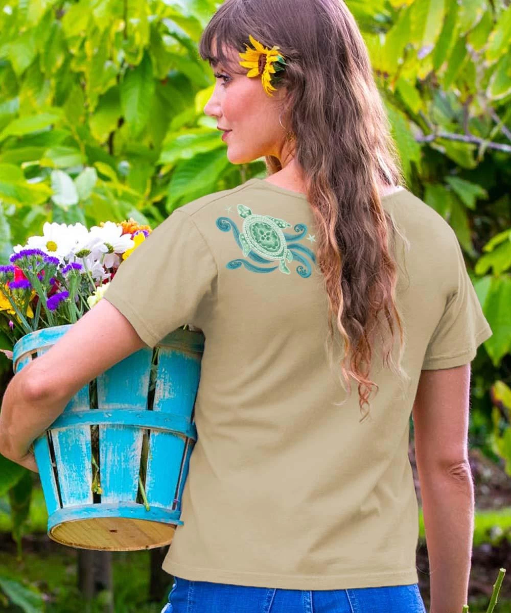 Honu Wave - Kona Coffee Dyed Short Sleeve Scoop Neck T-Shirt 4 Honu Wave - Kona Coffee Dyed Short Sleeve Scoop Neck T-Shirt - Image 2