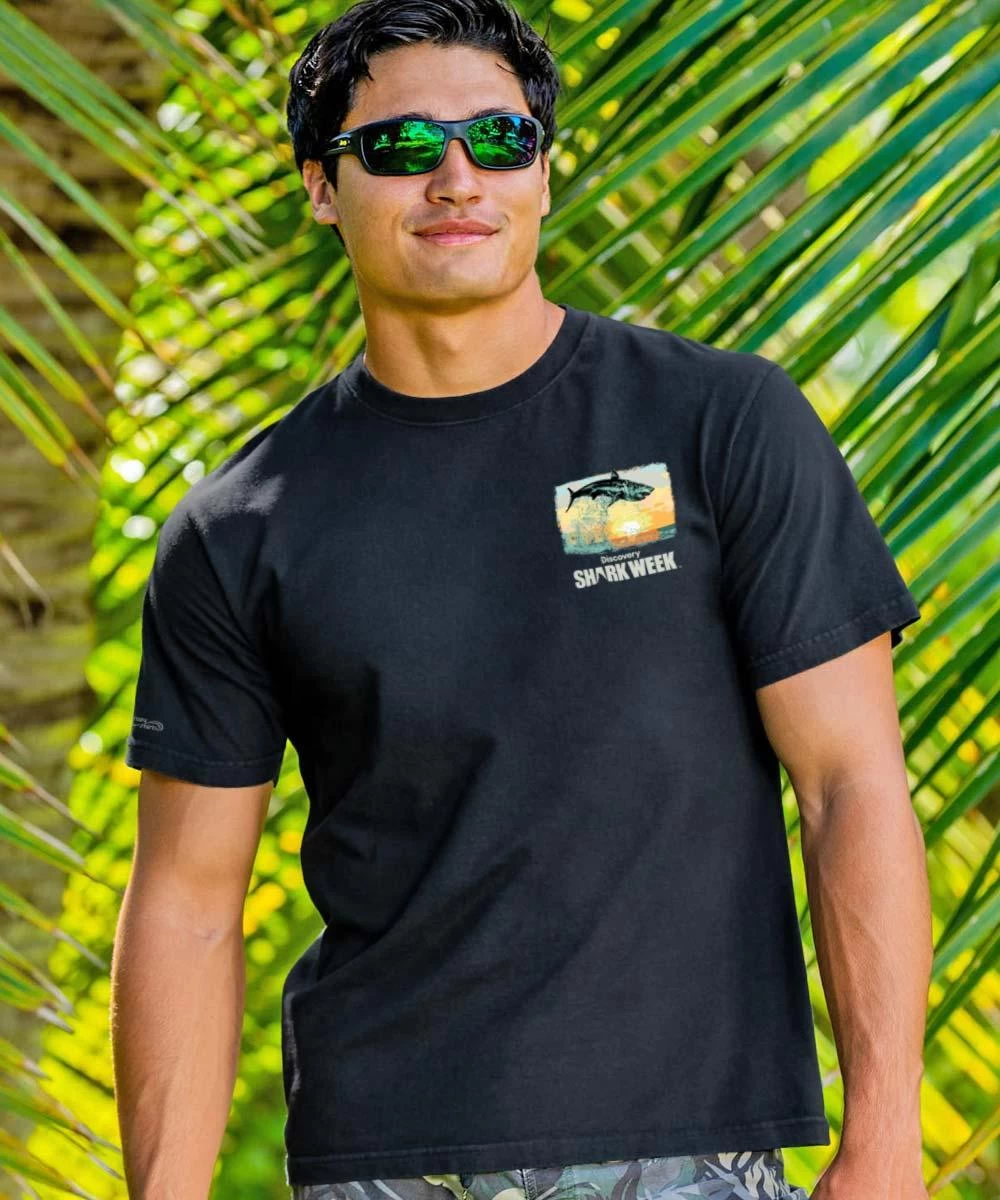 Discovery Channel Leaping Shark - Black Short Sleeve Crewneck T-Shirt 4 Discovery Channel Leaping Shark - Black Short Sleeve Crewneck T-Shirt - Image 2