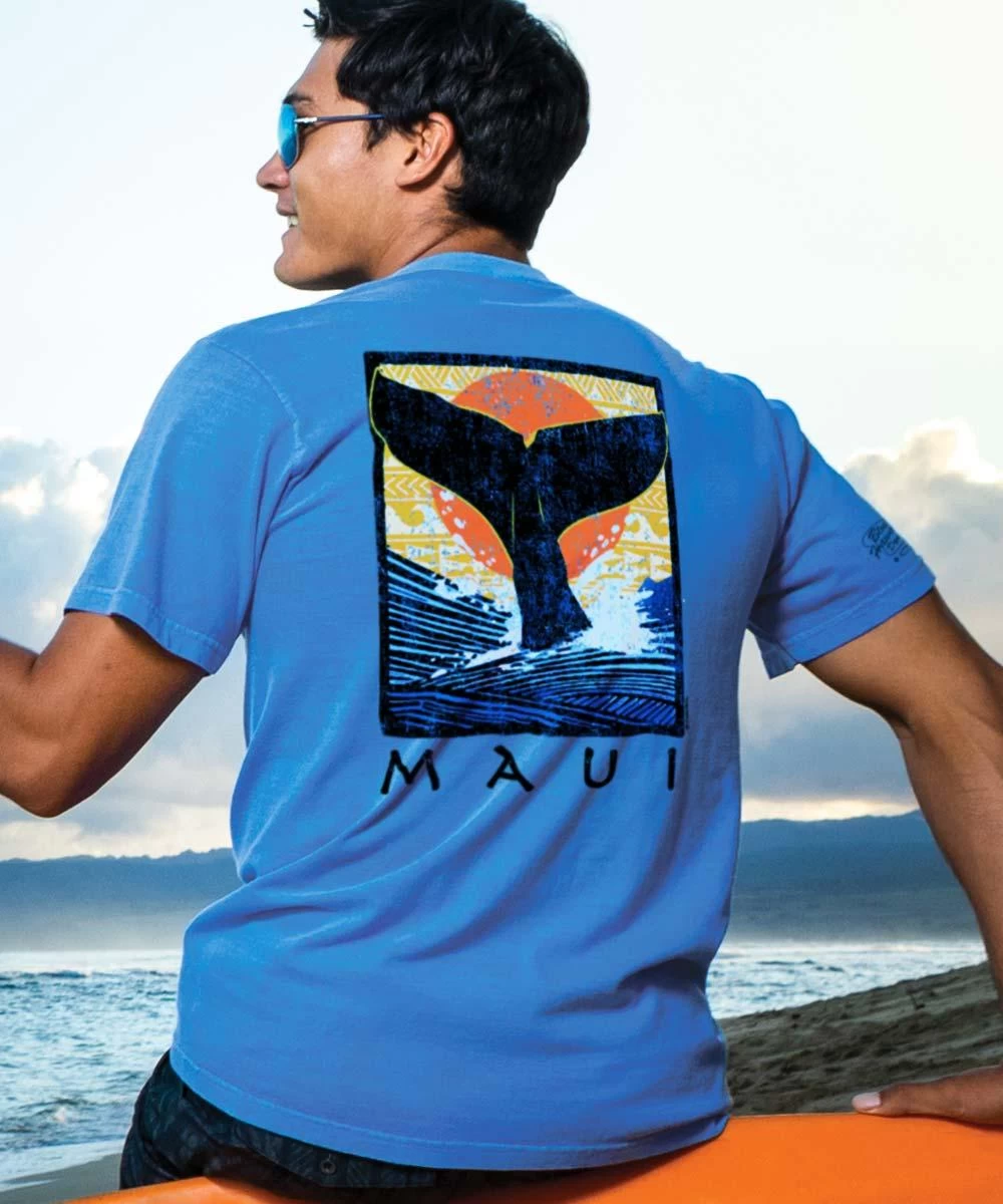 Whale Fluke Block - Blue Hawaii Dyed Short Sleeve Crewneck T-Shirt 3 Whale Fluke Block - Blue Hawaii Dyed Short Sleeve Crewneck T-Shirt