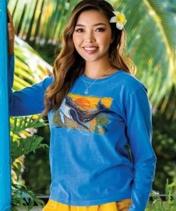 Swirly Humpback - Blue Hawaii Dyed Long Sleeve Crewneck T-Shirt