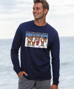 B. Kliban Warning Of Christmas Cat - Navy Long Sleeve Crewneck T-Shirt