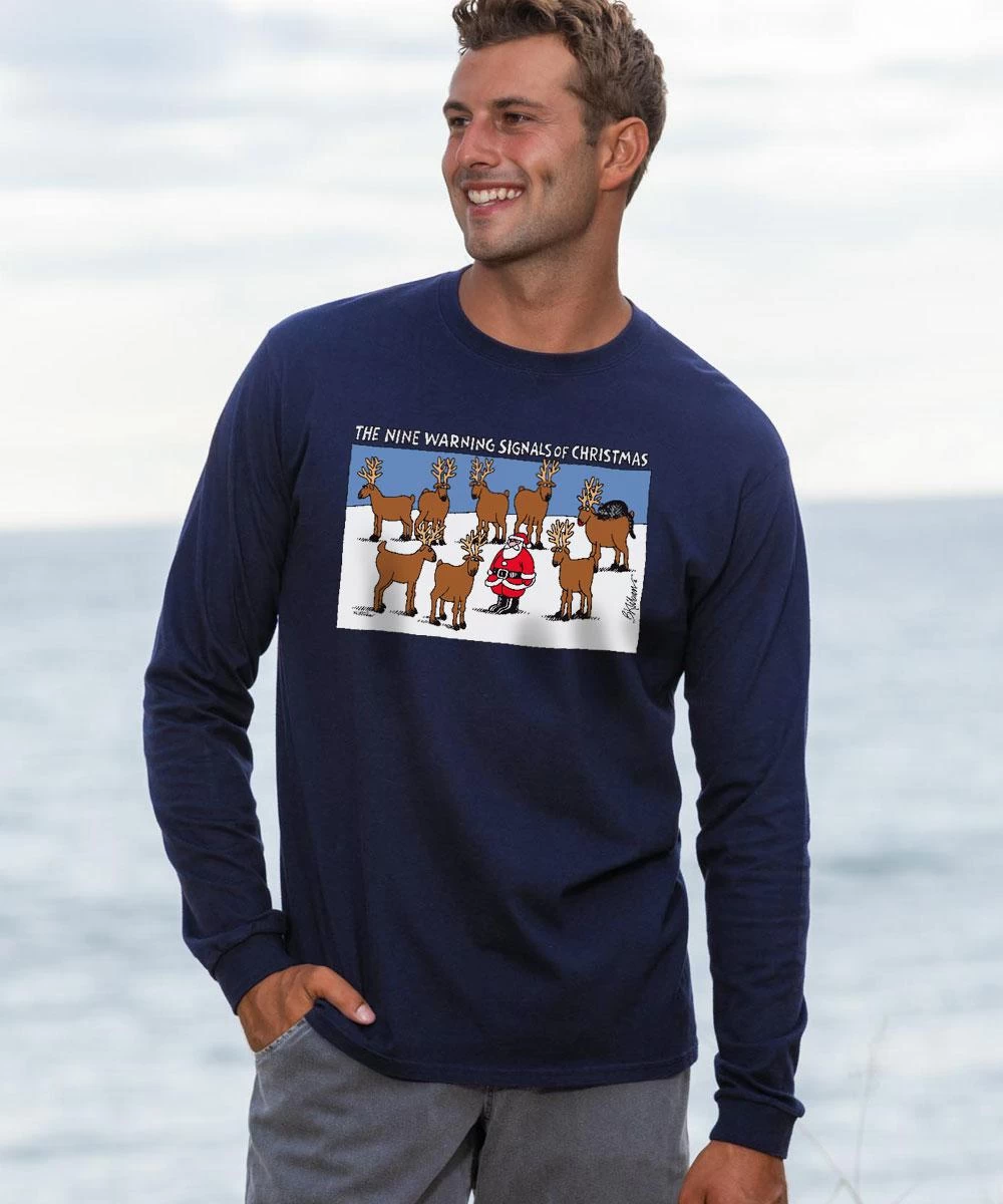 B. Kliban Warning Of Christmas Cat - Navy Long Sleeve Crewneck T-Shirt 3 B. Kliban Warning Of Christmas Cat - Navy Long Sleeve Crewneck T-Shirt
