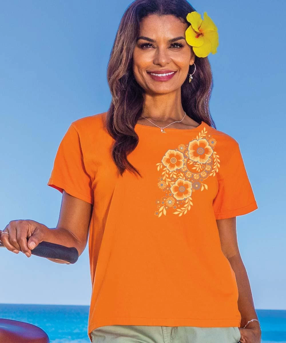 Henna Cascade - Apricot Dyed Short Sleeve Scoop Neck T-Shirt 3 Henna Cascade - Apricot Dyed Short Sleeve Scoop Neck T-Shirt