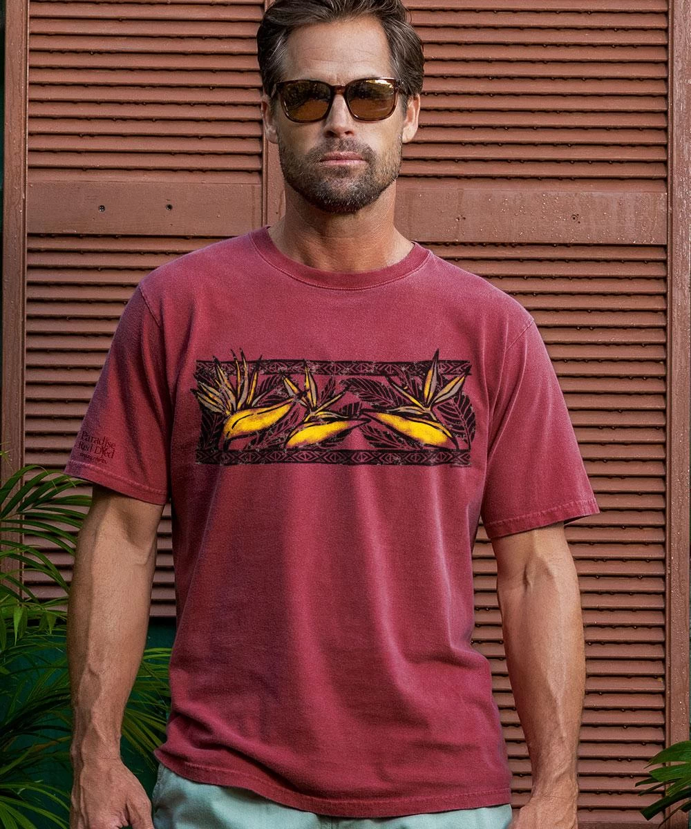 Bird Of Paradise Band - Paradise Red Dyed Short Sleeve Crewneck T-Shirt 3 Bird Of Paradise Band - Paradise Red Dyed Short Sleeve Crewneck T-Shirt
