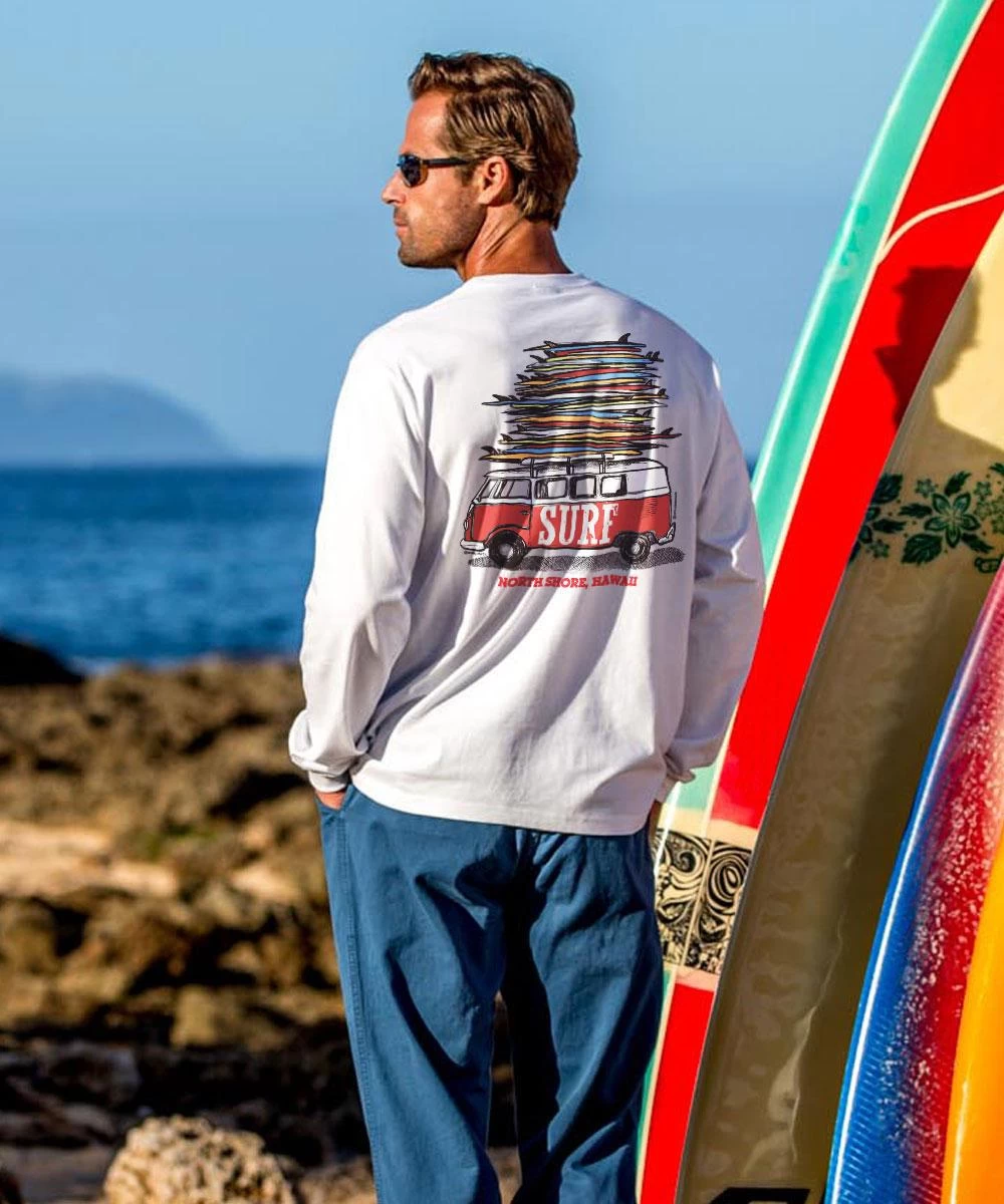 Volkswagen Surfmobile - White Long Sleeve Crewneck T-Shirt 3 Volkswagen Surfmobile - White Long Sleeve Crewneck T-Shirt