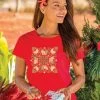 Butterfly Quilt - Candy Apple Red Dyed Short Sleeve Scoop Neck T-Shirt