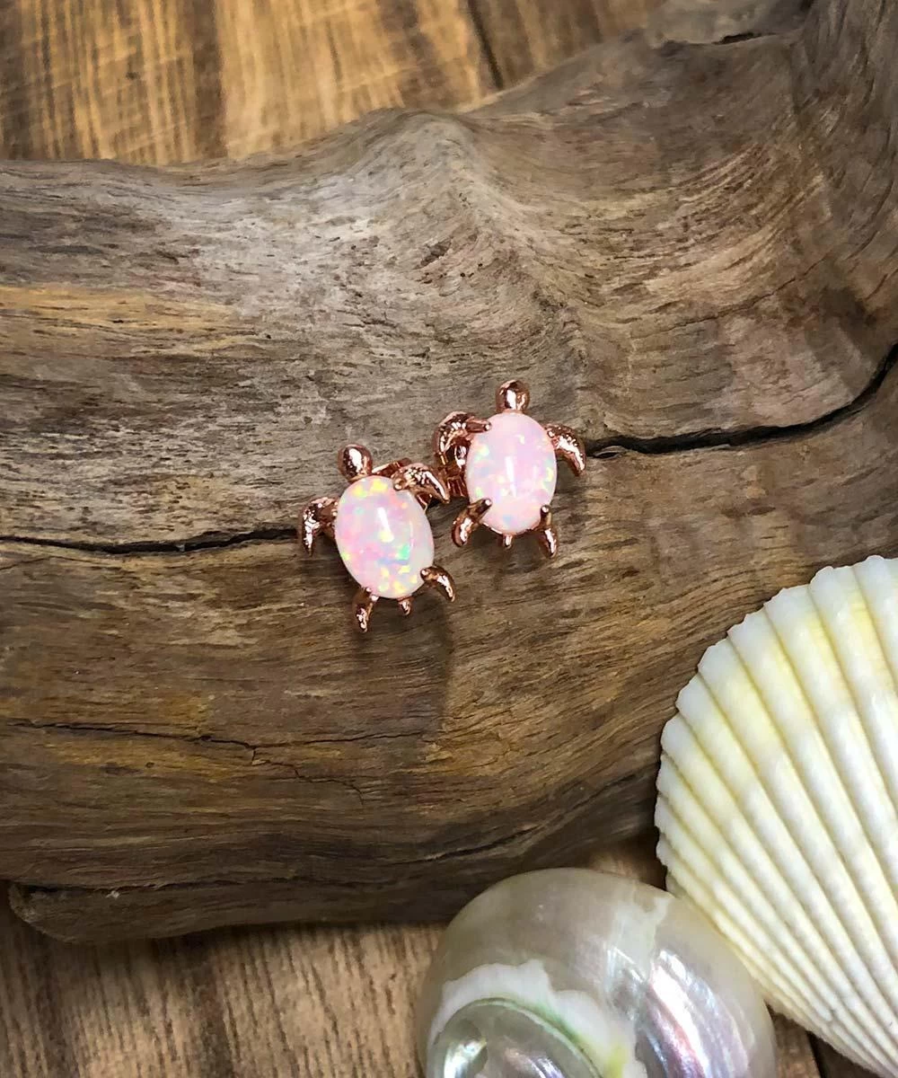 Puravida Rose Gold Opal Sea Turtle Earrings 3 Puravida Rose Gold Opal Sea Turtle Earrings