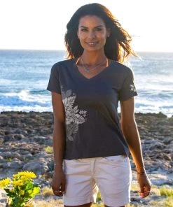 Kalei - Graphite Short Sleeve Pima V-Neck T-Shirt