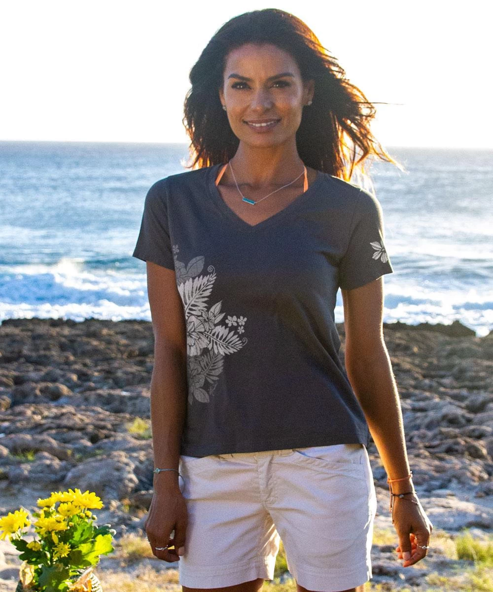 Kalei - Graphite Short Sleeve Pima V-Neck T-Shirt 3 Kalei - Graphite Short Sleeve Pima V-Neck T-Shirt