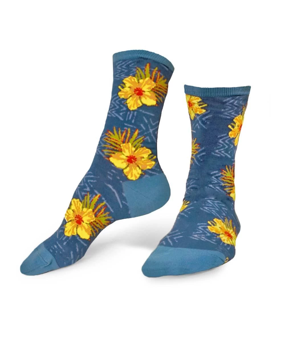 Hibiscus Trio - Graphic Cotton Crew Socks 3 Hibiscus Trio - Graphic Cotton Crew Socks - Image 2