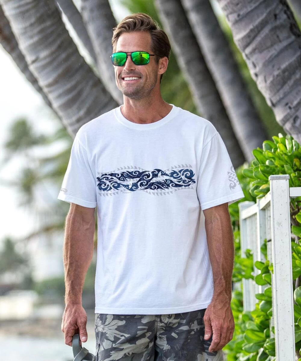 Tribal Mano Stripe - White Short Sleeve Crewneck T-Shirt 3 Tribal Mano Stripe - White Short Sleeve Crewneck T-Shirt