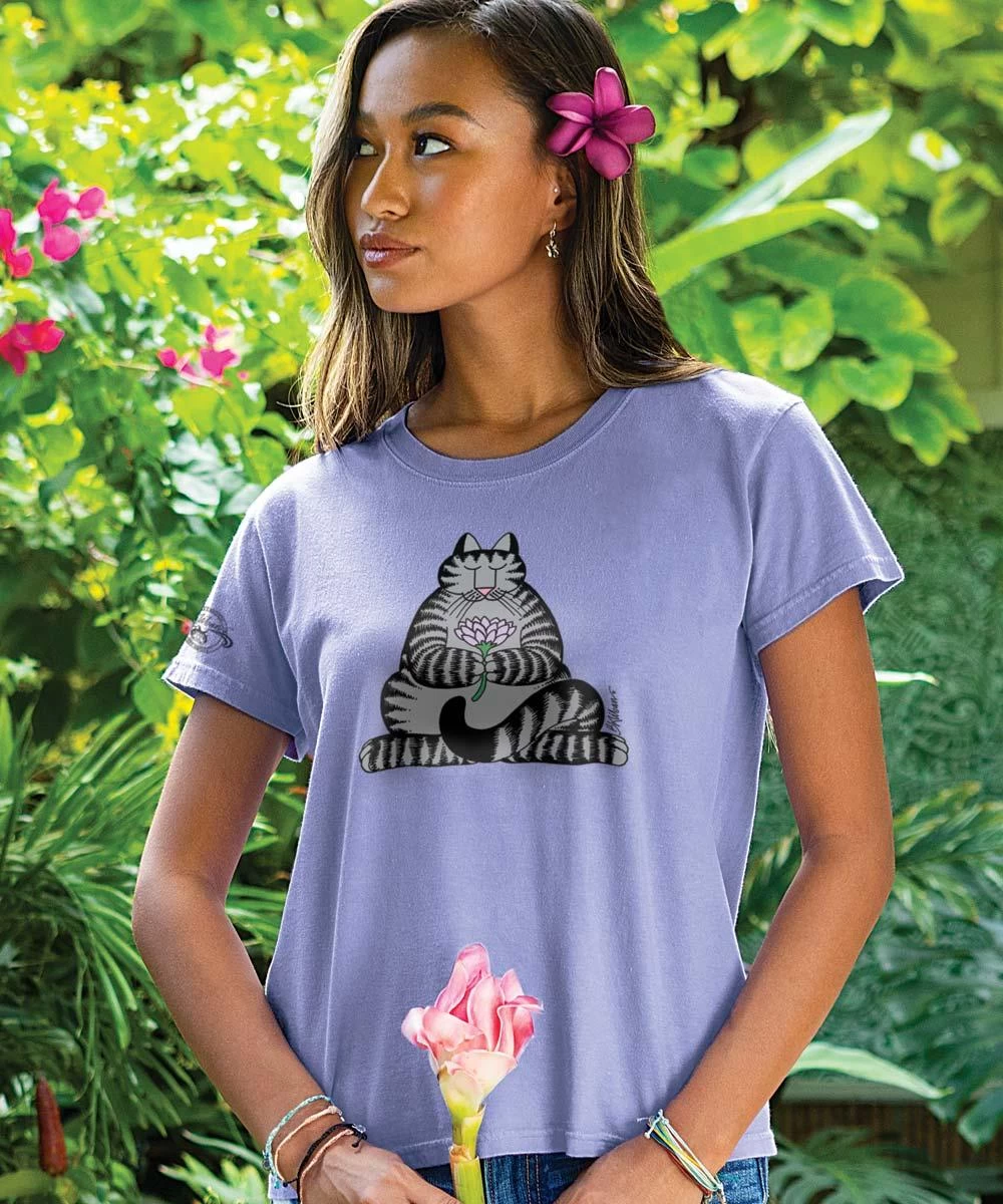 B. Kliban Yoga Cat - Lavender Dyed Short Sleeve Crewneck T-Shirt 3 B. Kliban Yoga Cat - Lavender Dyed Short Sleeve Crewneck T-Shirt