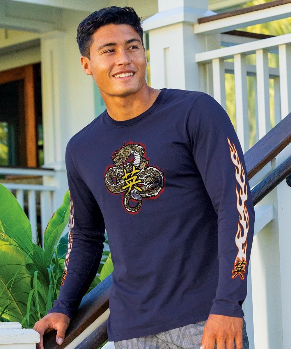 Fire Dragon - Indigo Long Sleeve Pima T-Shirt 3 Fire Dragon - Indigo Long Sleeve Pima T-Shirt
