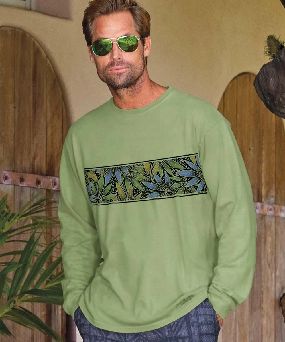 Blue Hemp Band - Hemp Dyed Long Sleeve Crewneck T-Shirt 3 Blue Hemp Band - Hemp Dyed Long Sleeve Crewneck T-Shirt