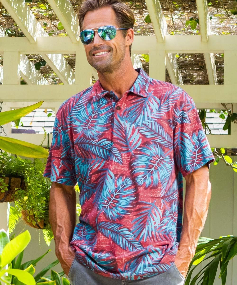 Kia’i - Red/Teal Short Sleeve Hawaiian Polo Shirt 3 Kia’i - Red/Teal Short Sleeve Hawaiian Polo Shirt
