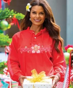 Apple Flower Band - Candy Apple Red Dyed Long Sleeve Lightweight Pullover