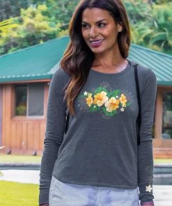 Hibiscus Lei Po’o - Gray Heather Long Sleeve Harmony Hooded T