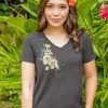 Elegant Floral - Graphite Short Sleeve Pima V-Neck T-Shirt