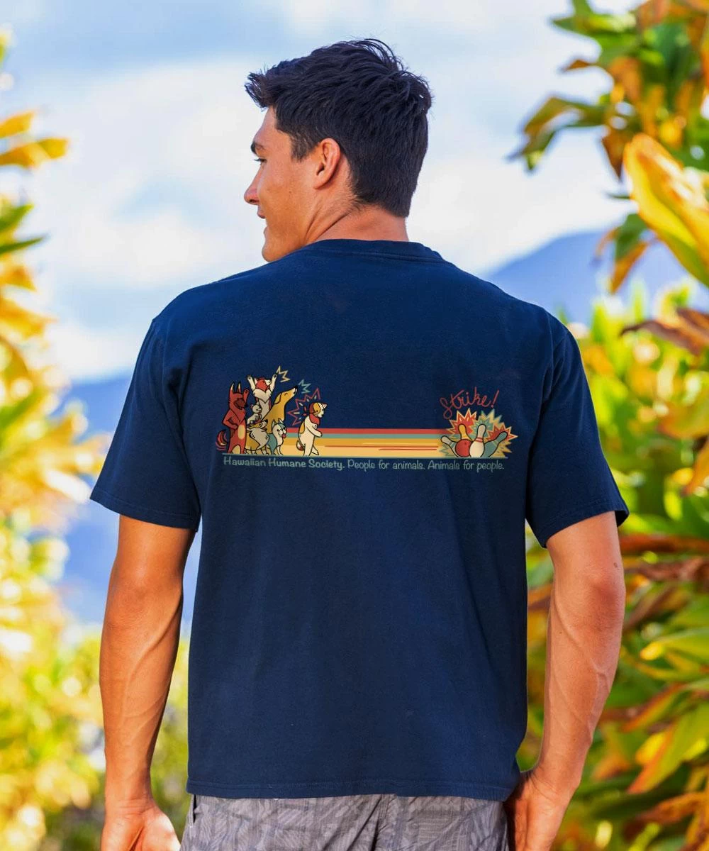 Hawaiian Humane Society Bowling Paws - Navy Short Sleeve Crewneck T-Shirt 4 Hawaiian Humane Society Bowling Paws - Navy Short Sleeve Crewneck T-Shirt - Image 2