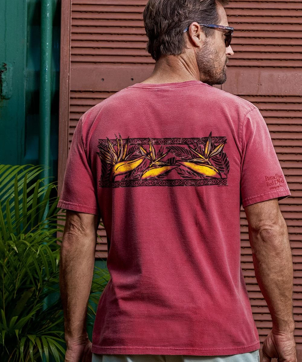 Bird Of Paradise Band - Paradise Red Dyed Short Sleeve Crewneck T-Shirt 4 Bird Of Paradise Band - Paradise Red Dyed Short Sleeve Crewneck T-Shirt - Image 2