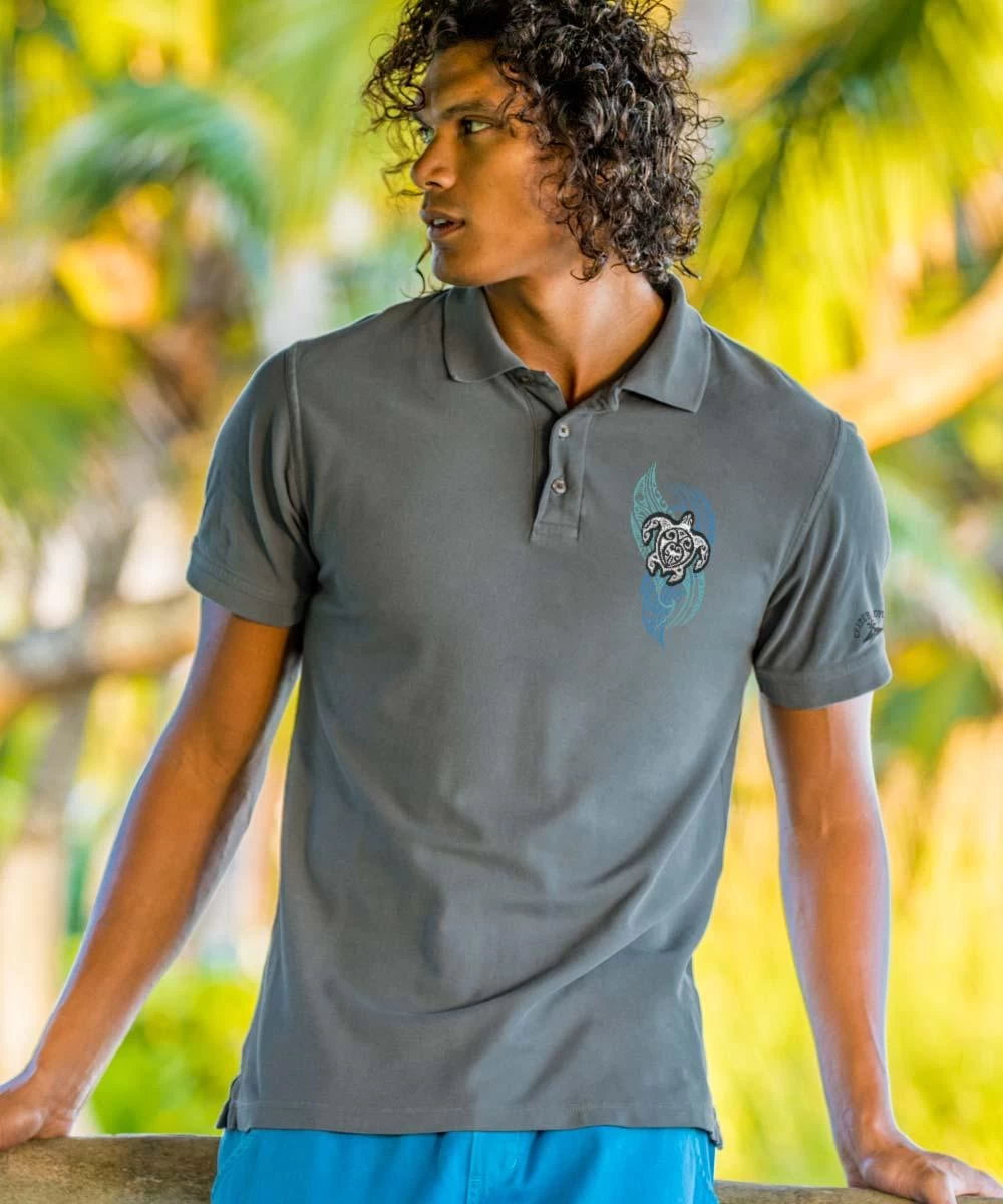 Tribal Honu Vertical - Crater Dyed® Short Sleeve Pique’ Polo Shirt 3 Tribal Honu Vertical - Crater Dyed® Short Sleeve Pique’ Polo Shirt