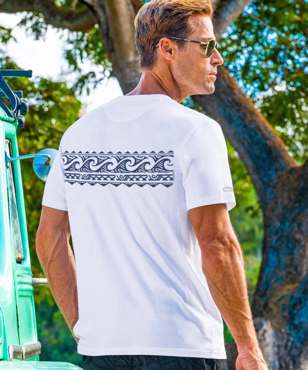Tribal Wave Band - White Short Sleeve Pima T-Shirt 4 Tribal Wave Band - White Short Sleeve Pima T-Shirt - Image 2