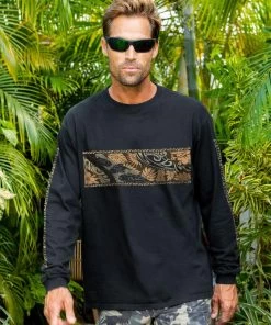 Wavey Floral Band - Black Long Sleeve Crewneck T-Shirt