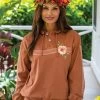 Single Flower Band - Cinnamon Dyed Long Sleeve Lightweight Pullover