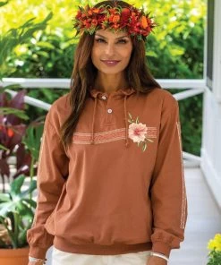 Single Flower Band - Cinnamon Dyed Long Sleeve Lightweight Pullover