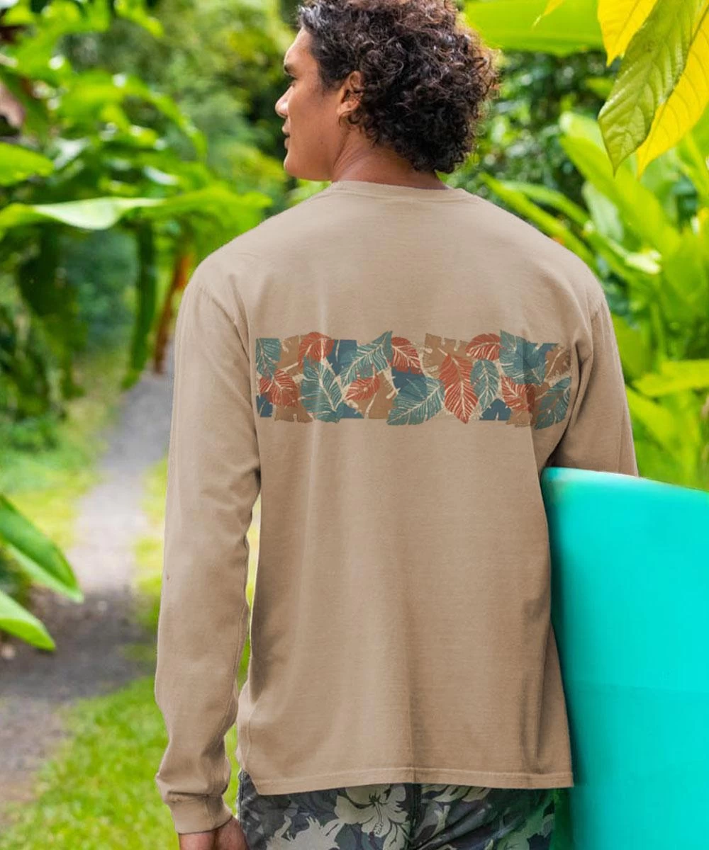 Tropical Ferns Band - Kona Coffee Dyed Long Sleeve Crewneck T-Shirt 4 Tropical Ferns Band - Kona Coffee Dyed Long Sleeve Crewneck T-Shirt - Image 2