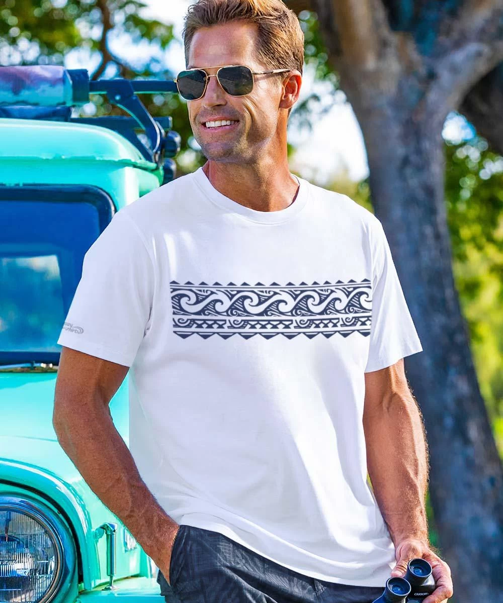 Tribal Wave Band - White Short Sleeve Pima T-Shirt 3 Tribal Wave Band - White Short Sleeve Pima T-Shirt
