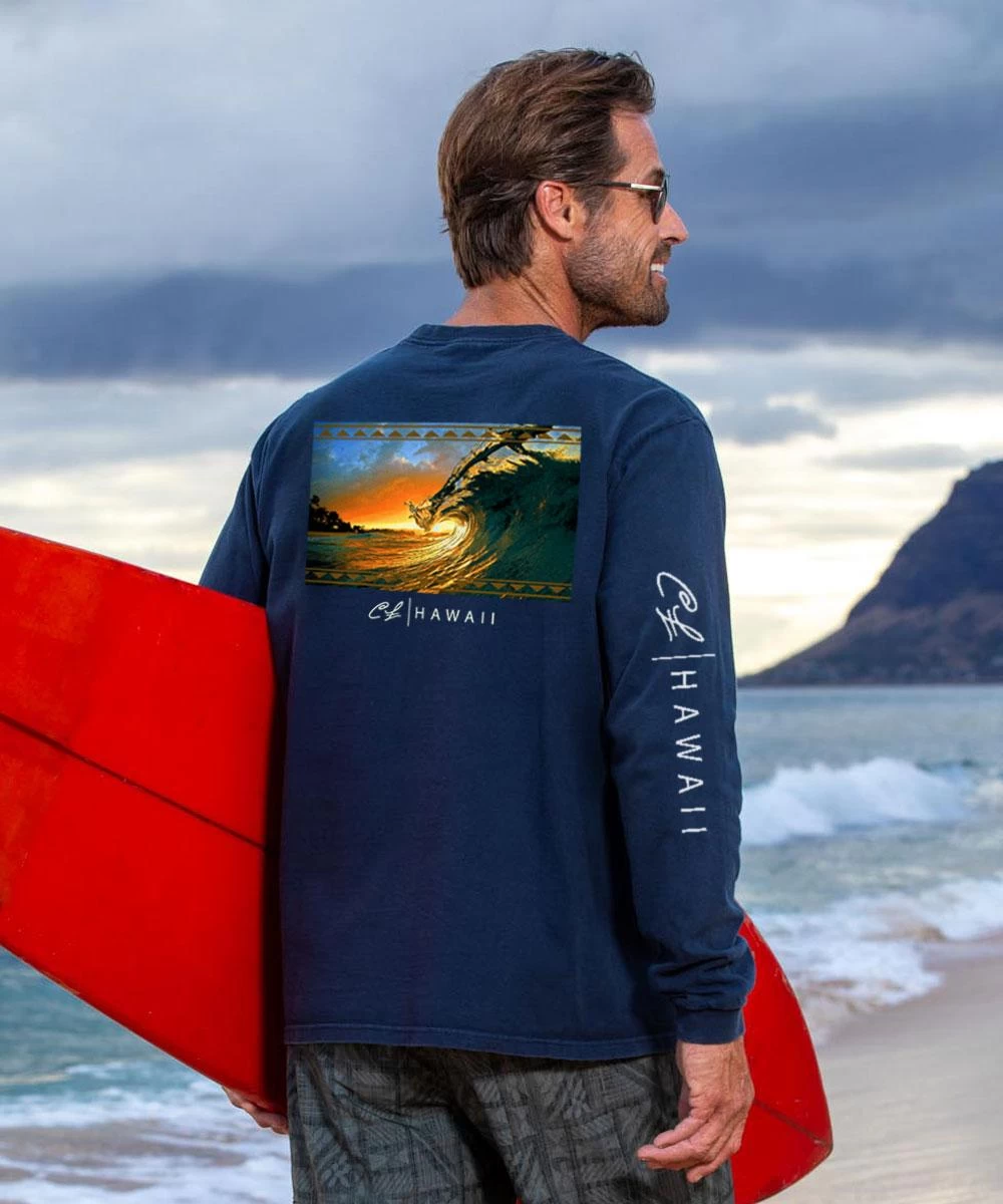 Clark Little King Kamehameha - Navy Long Sleeve Crewneck T-Shirt 3 Clark Little King Kamehameha - Navy Long Sleeve Crewneck T-Shirt