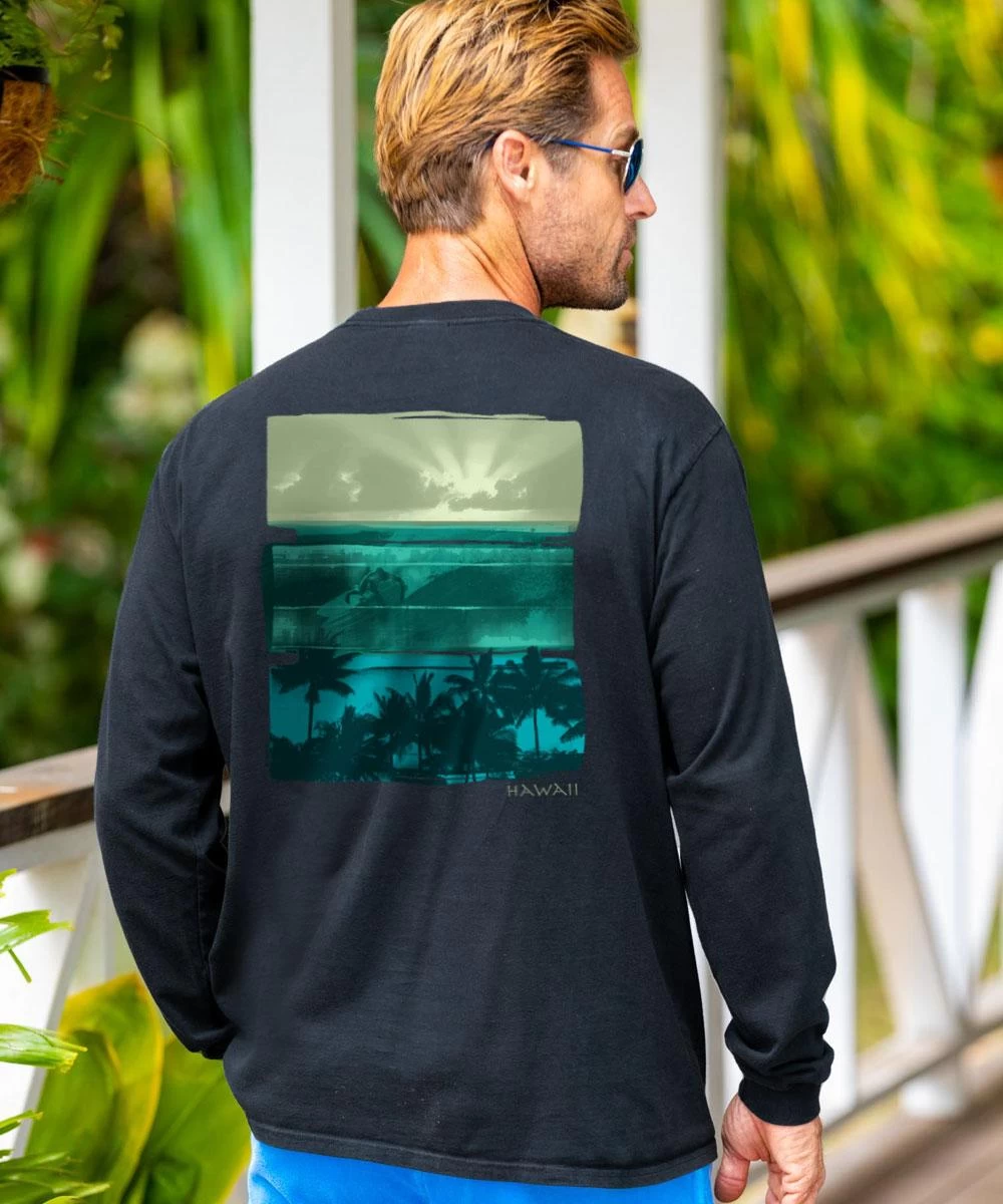Color Block Surf - Black Long Sleeve Crewneck T-Shirt 3 Color Block Surf - Black Long Sleeve Crewneck T-Shirt