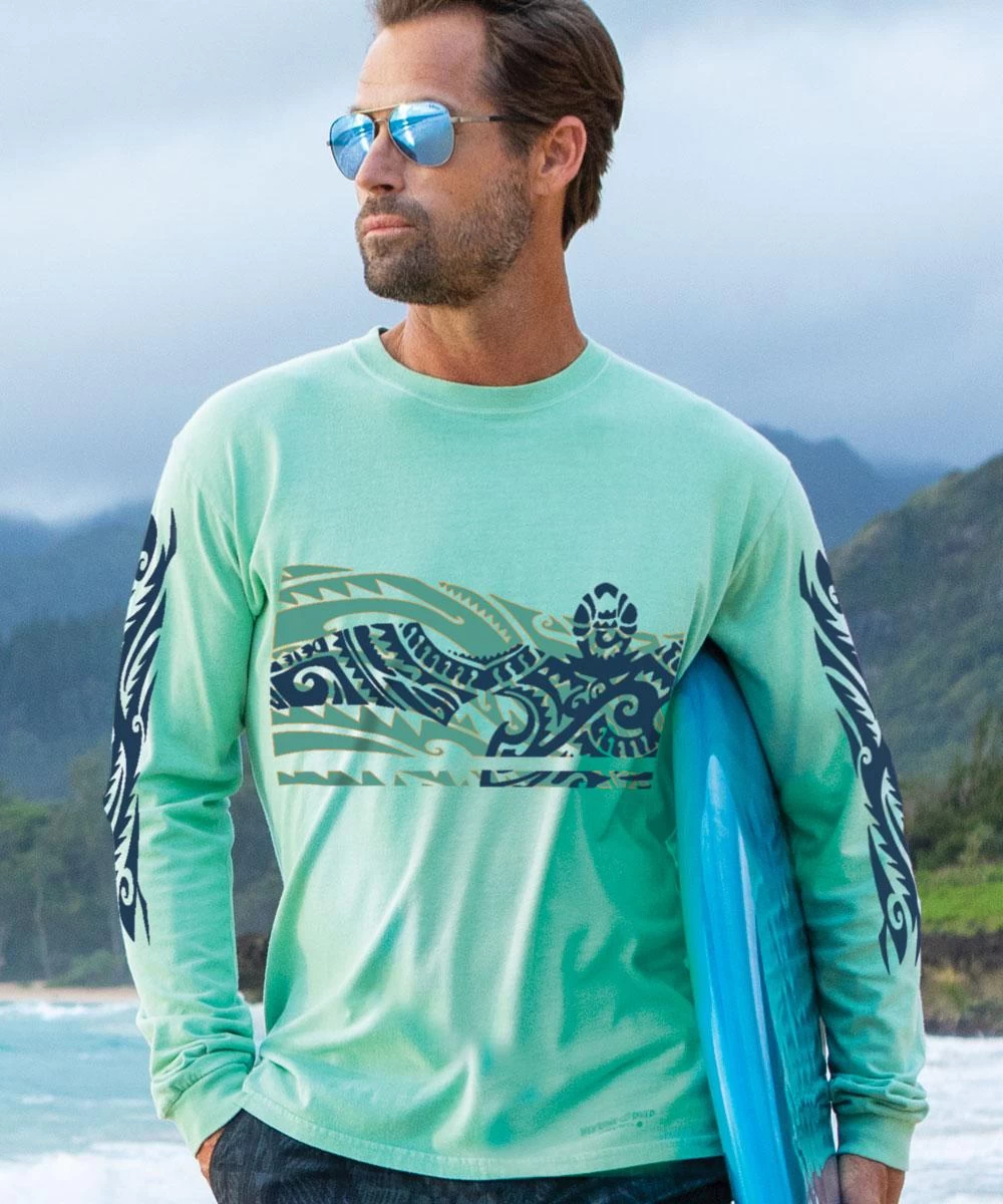 Honu Tribal Mauka - Key Lime Dyed Long Sleeve Crewneck T-Shirt 3 Honu Tribal Mauka - Key Lime Dyed Long Sleeve Crewneck T-Shirt
