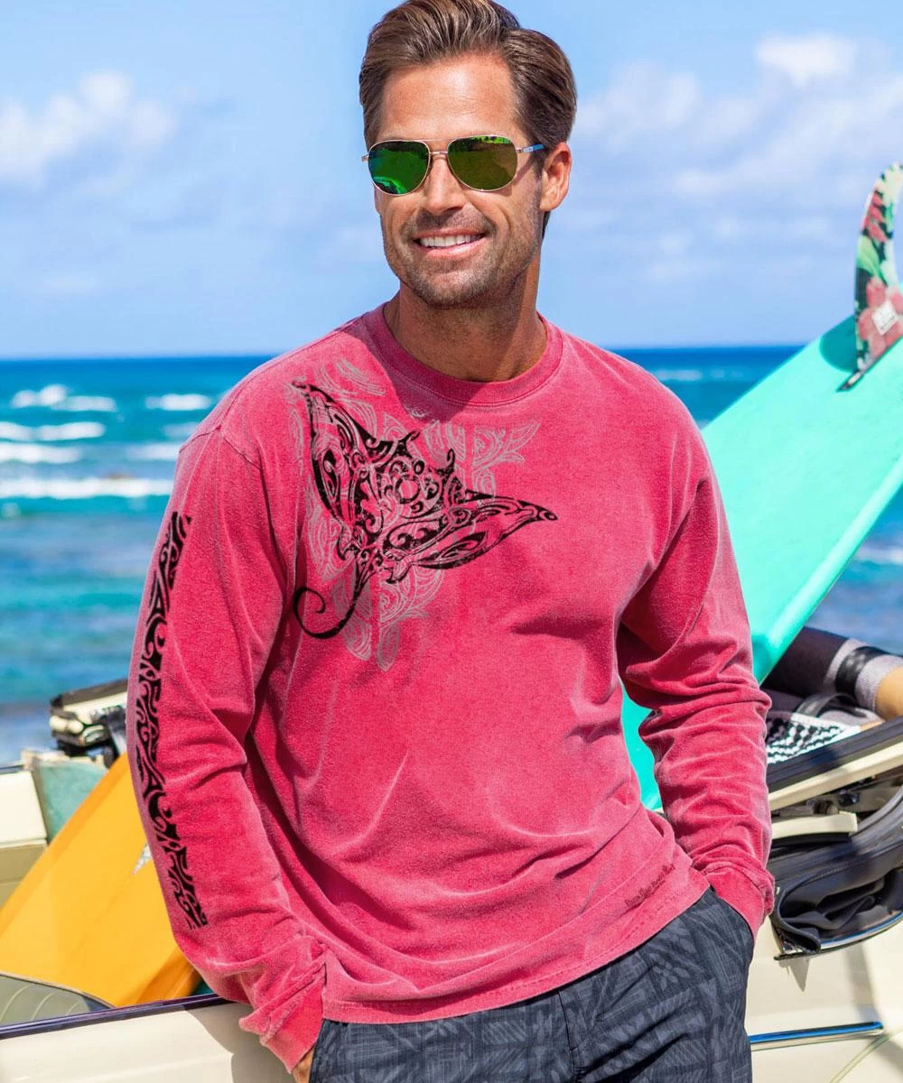 Manta Aumakua - Paradise Red Dyed Long Sleeve Crewneck T-Shirt 3 Manta Aumakua - Paradise Red Dyed Long Sleeve Crewneck T-Shirt