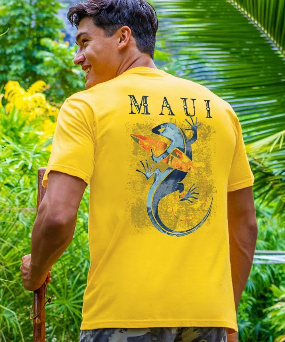 Gecko Watercolor - Pineapple Dyed Short Sleeve Crewneck T-Shirt 3 Gecko Watercolor - Pineapple Dyed Short Sleeve Crewneck T-Shirt