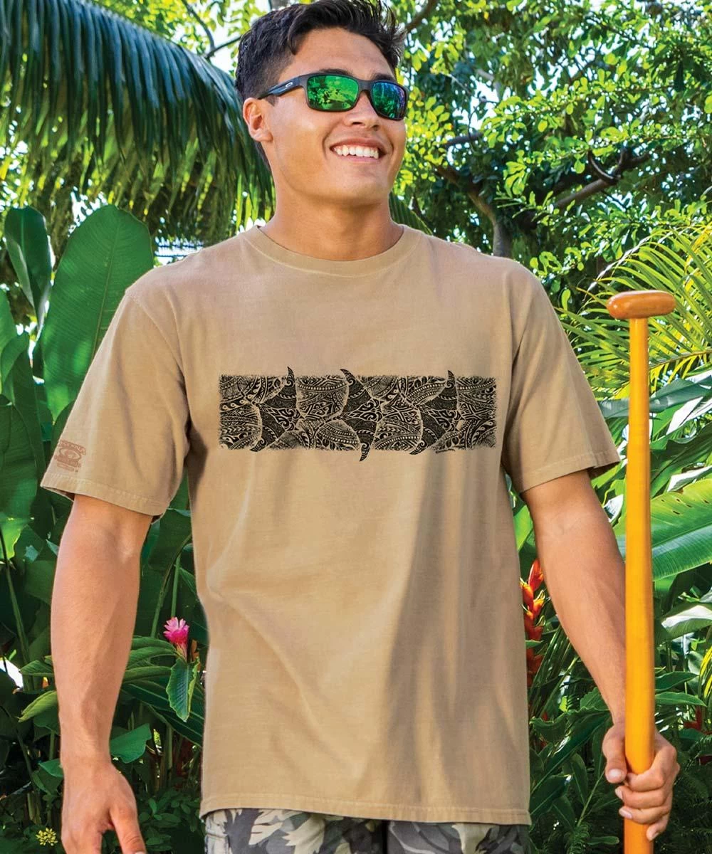 Tribal Manta Linear - Kona Coffee Dyed Short Sleeve Crewneck T-Shirt 2 Tribal Manta Linear - Kona Coffee Dyed Short Sleeve Crewneck T-Shirt