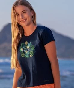 Plumeria Aloha - Navy Short Sleeve Crewneck T-Shirt