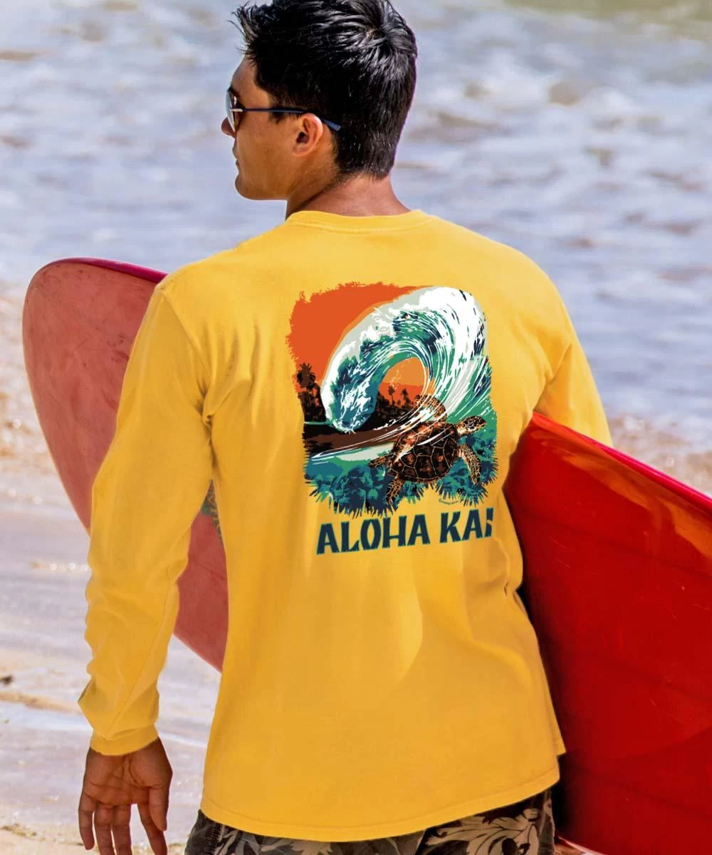 Aloha Kai Wave - Pineapple Dyed Long Sleeve Crewneck T-Shirt 3 Aloha Kai Wave - Pineapple Dyed Long Sleeve Crewneck T-Shirt