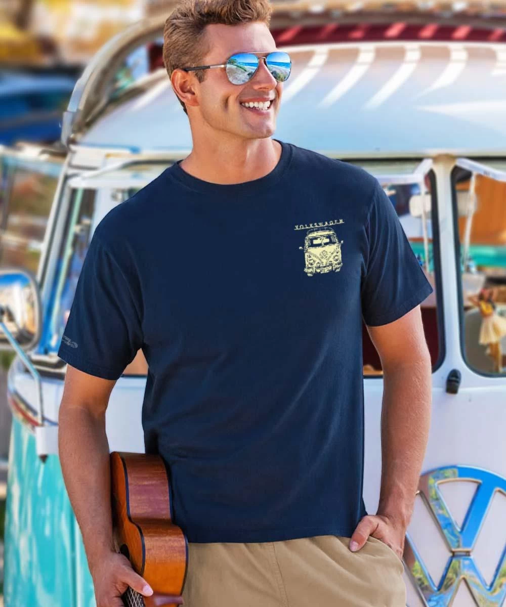 Volkswagen Sketched Van - Navy Short Sleeve Crewneck T-Shirt 4 Volkswagen Sketched Van - Navy Short Sleeve Crewneck T-Shirt - Image 2