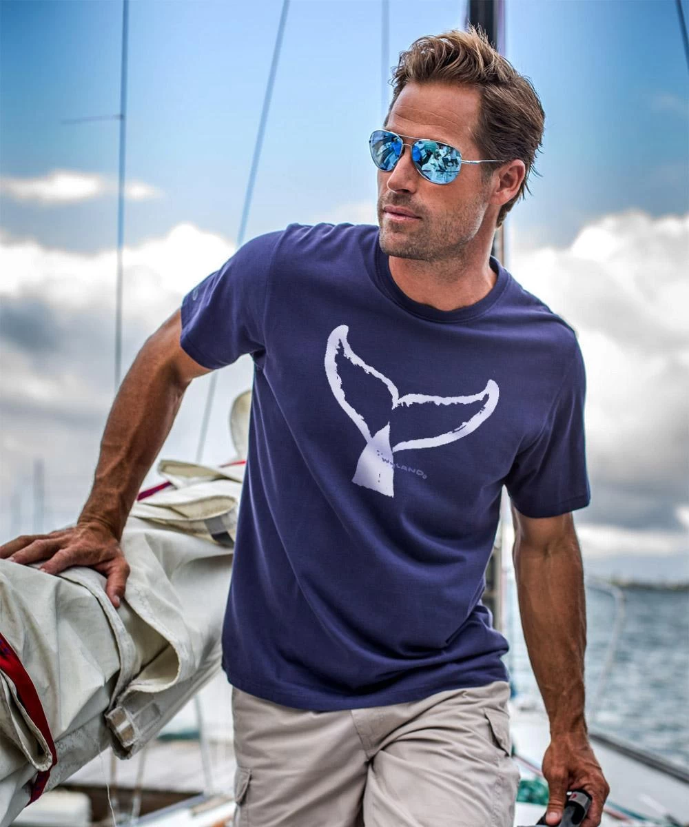 Wyland® Whale Tail Brush - Indigo Short Sleeve Pima T-Shirt 3 Wyland® Whale Tail Brush - Indigo Short Sleeve Pima T-Shirt