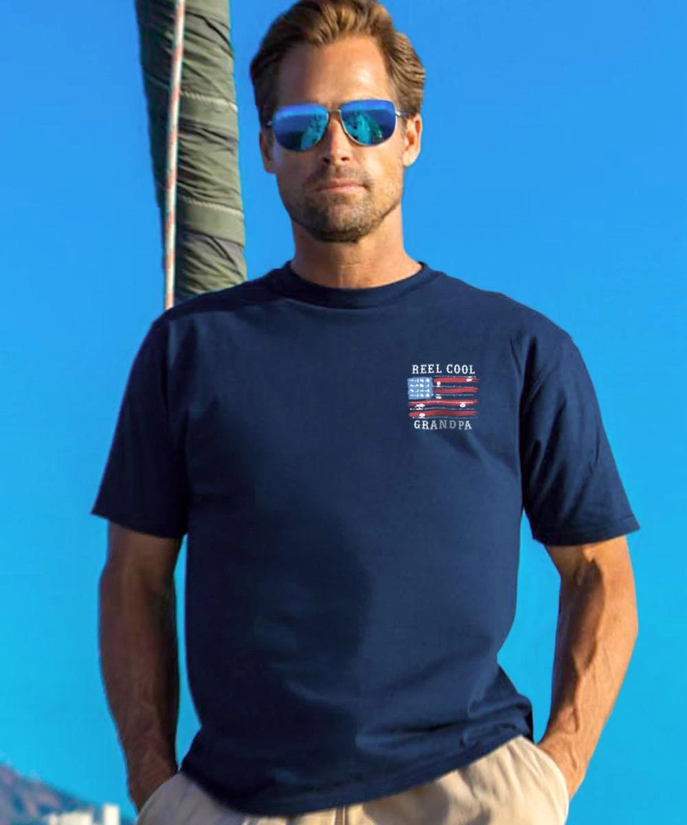 Reel Cool Grandpa - Navy Short Sleeve Crewneck T-Shirt 4 Reel Cool Grandpa - Navy Short Sleeve Crewneck T-Shirt - Image 2