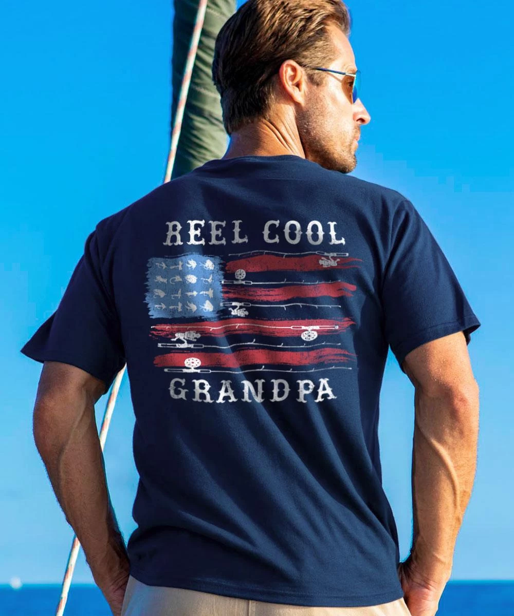 Reel Cool Grandpa - Navy Short Sleeve Crewneck T-Shirt 3 Reel Cool Grandpa - Navy Short Sleeve Crewneck T-Shirt